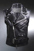 Black Leather VEST Black Studs HANDMADE Men Black Punk Silver Long Spiked Studded Leather Buttons Vest Black Studs and Spikes Black Leather